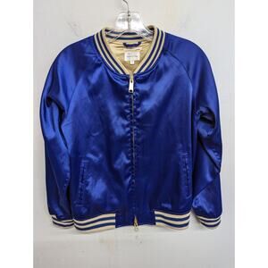 GANT RUGGER Women's Bomber Varsity Jacket Satin Blue Zip Up Size Small